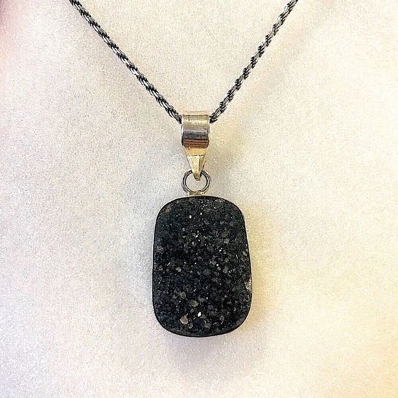 Substantial Druzy Sterling Silver Rope Necklace - Picture 2 of 7
